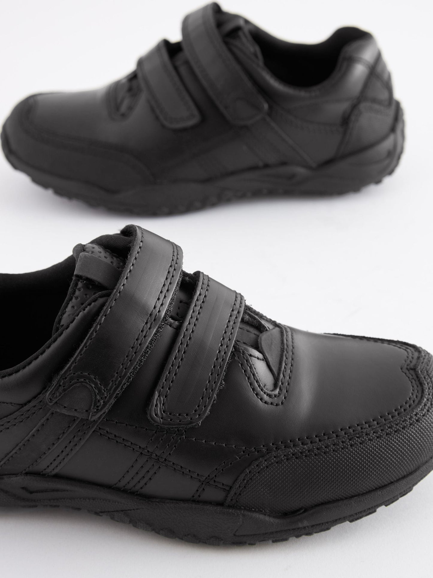 Black Wide Fit (G) Leather Touch Fastening School Shoes image 6