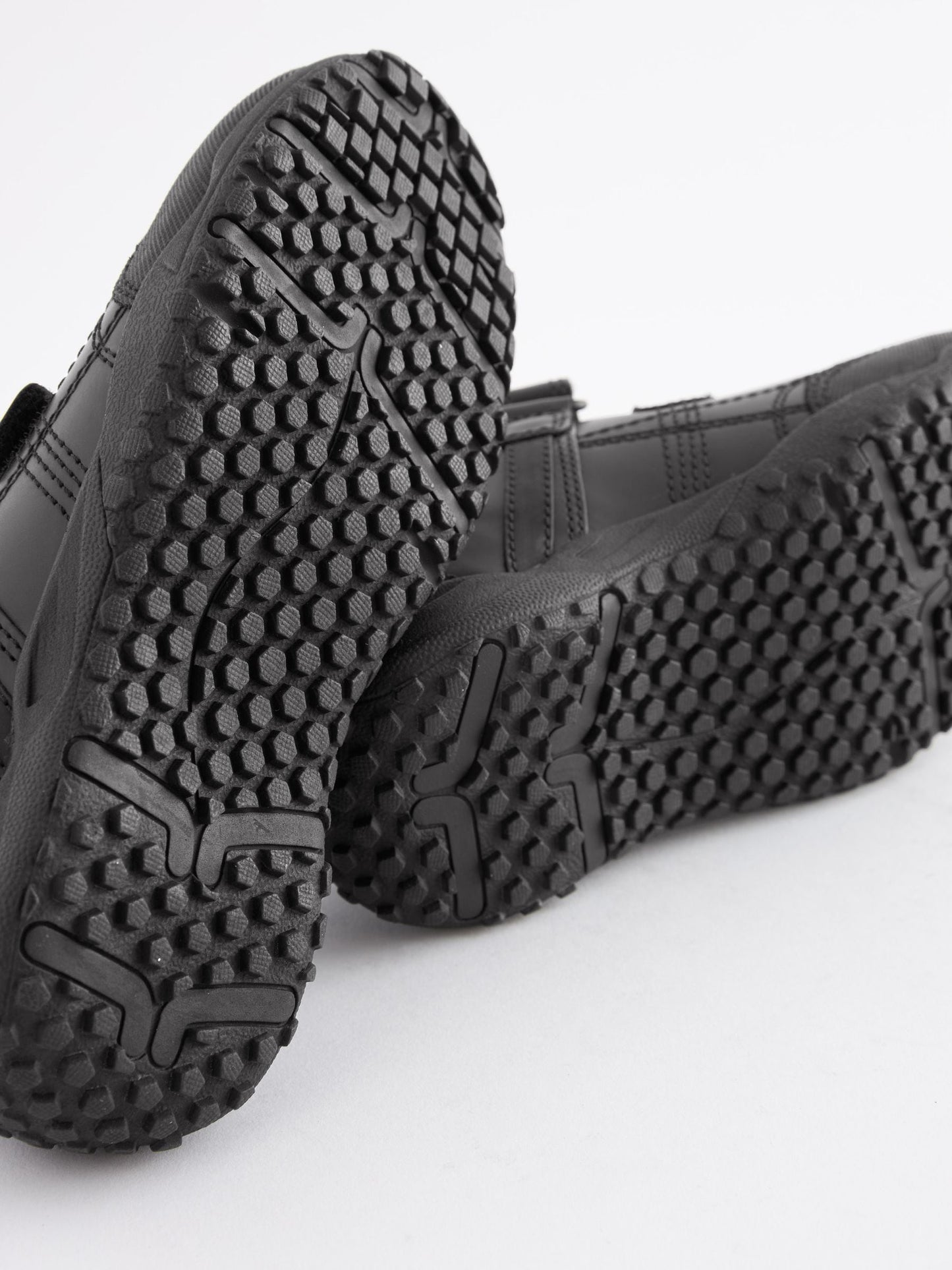 Black Wide Fit (G) Leather Touch Fastening School Shoes image 7