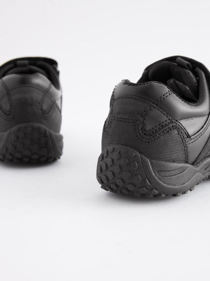 Black Wide Fit (G) Leather Touch Fastening School Shoes image 8