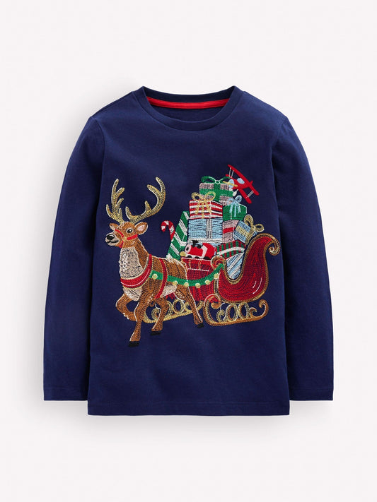 Boden Blue Christmas Print Glow Superstitch T-Shirt - image 1