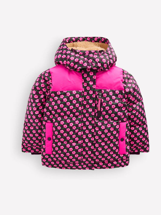 Boden Pink Floral Borg Lined Puffer Coat - image 1
