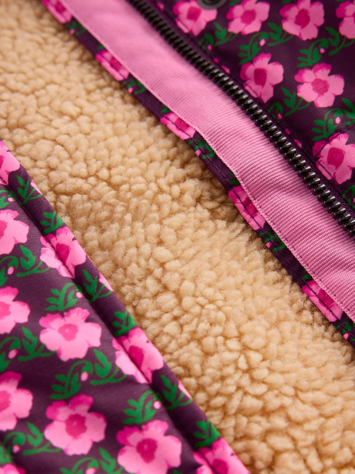 Boden Pink Floral Borg Lined Puffer Coat - image 5