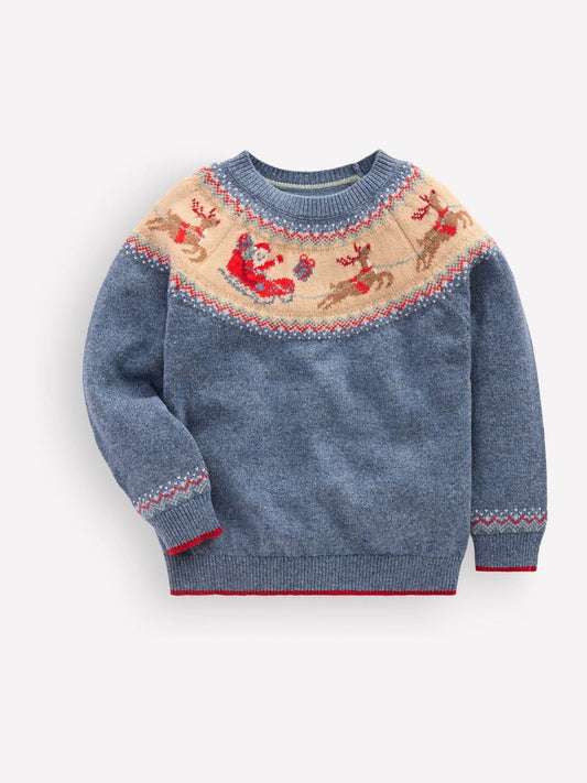 Boden Blue Christmas Print Fair Isle Jumper - image 1