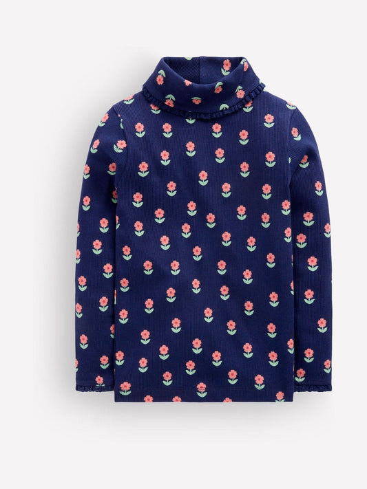 Boden Blue Lace Trim Roll Neck Top - image 1