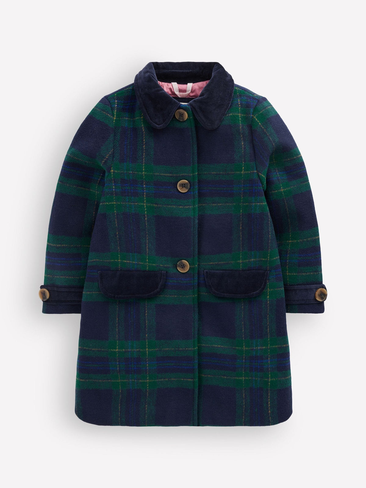 Boden Blue Velvet Check Trim Wool Coat - image 1