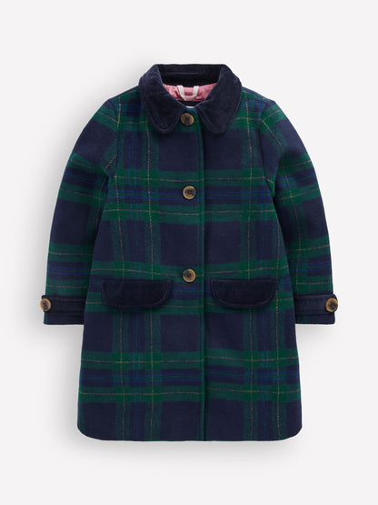 Boden Blue Velvet Check Trim Wool Coat - image 1