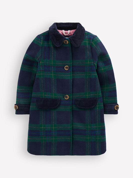 Boden Blue Velvet Check Trim Wool Coat - image 1
