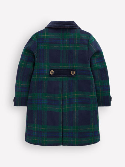 Boden Blue Velvet Check Trim Wool Coat - image 2