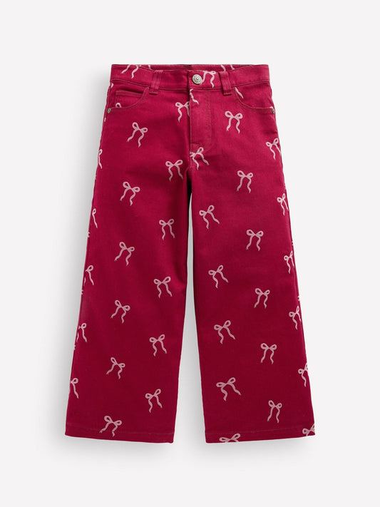 Boden Red Wide Leg Bow Print Jeans - image 1