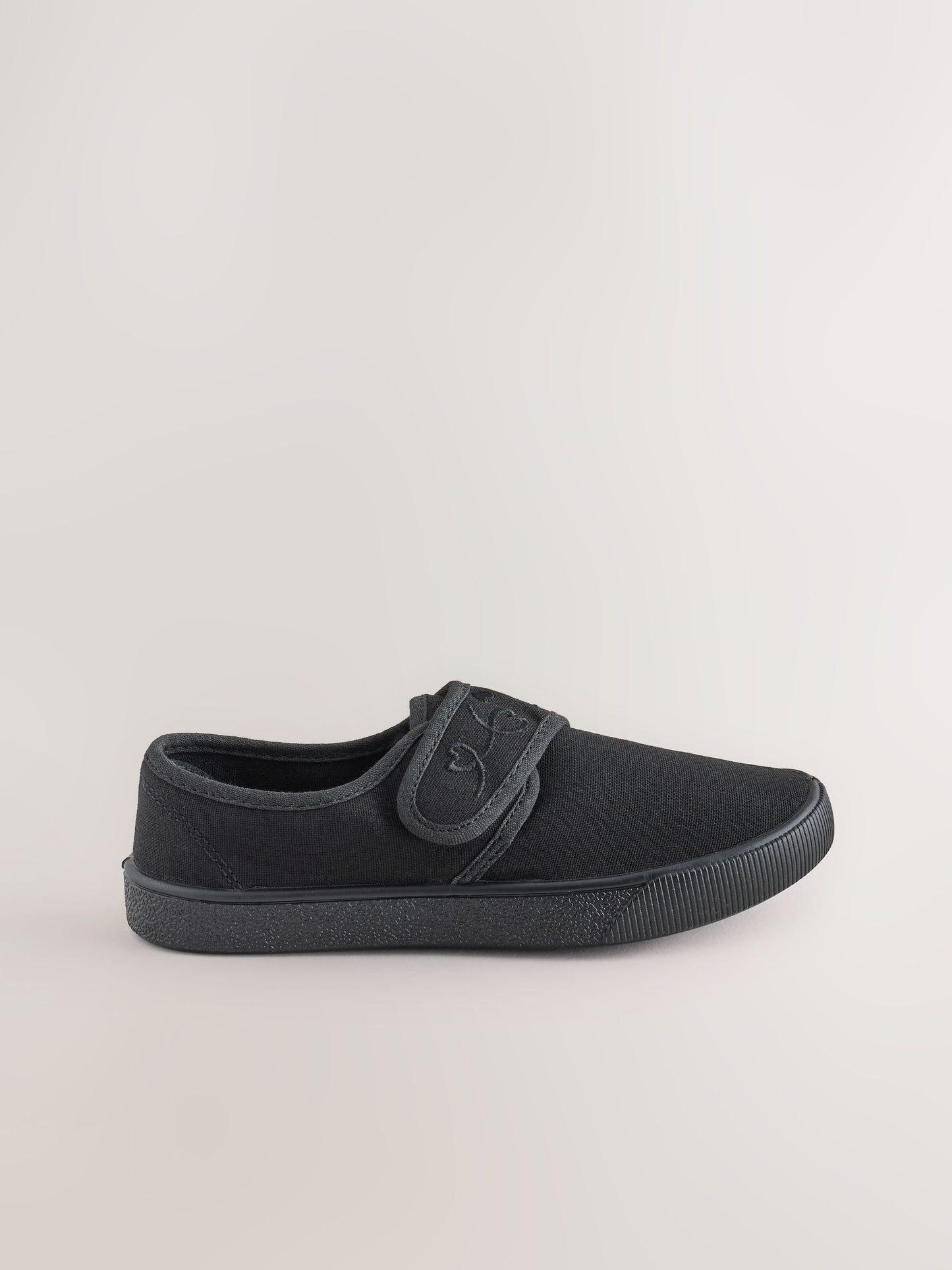 Black Standard Fit (F) Embroidered Strap School Plimsolls image 2