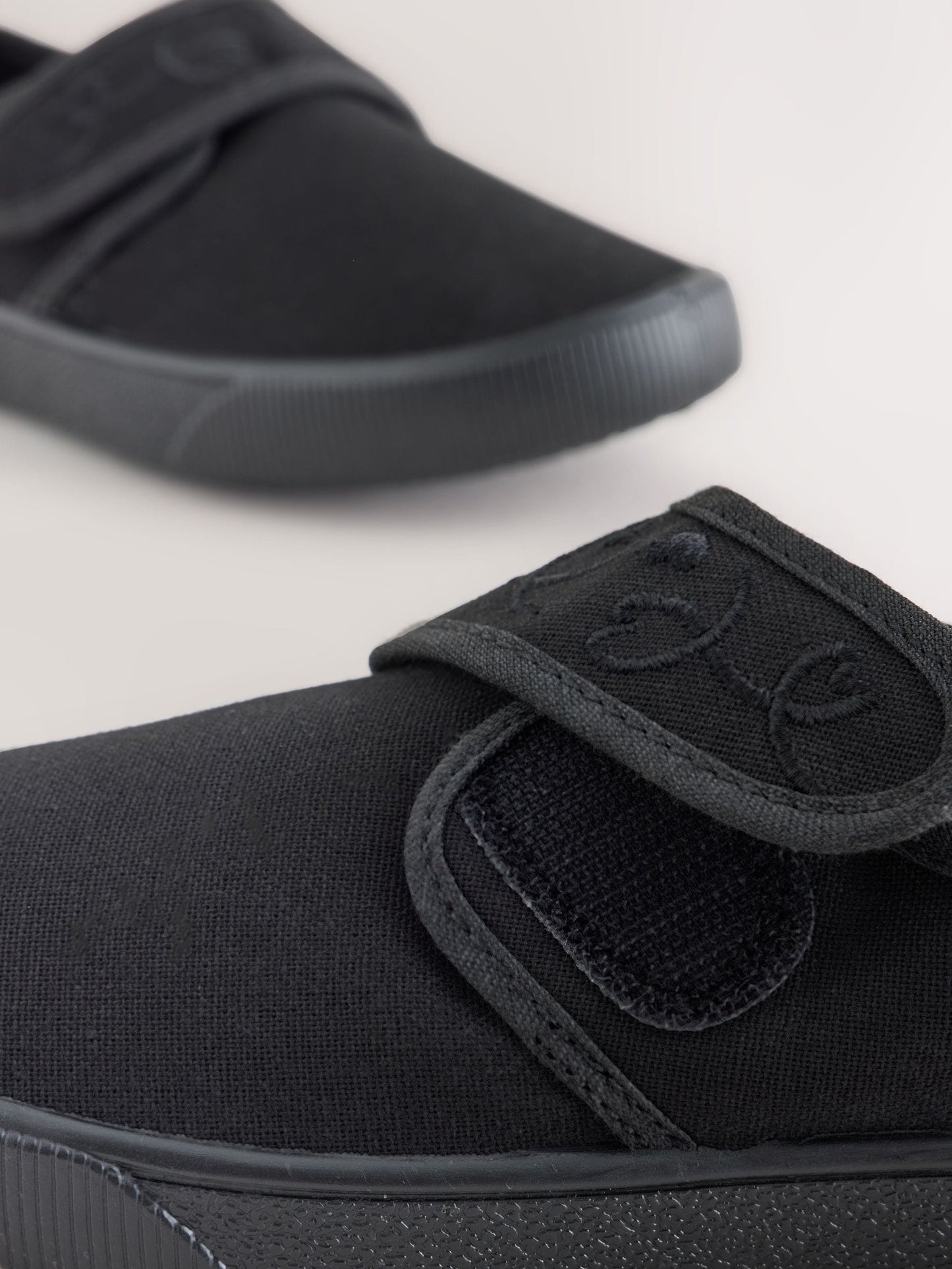 Black Standard Fit (F) Embroidered Strap School Plimsolls image 4