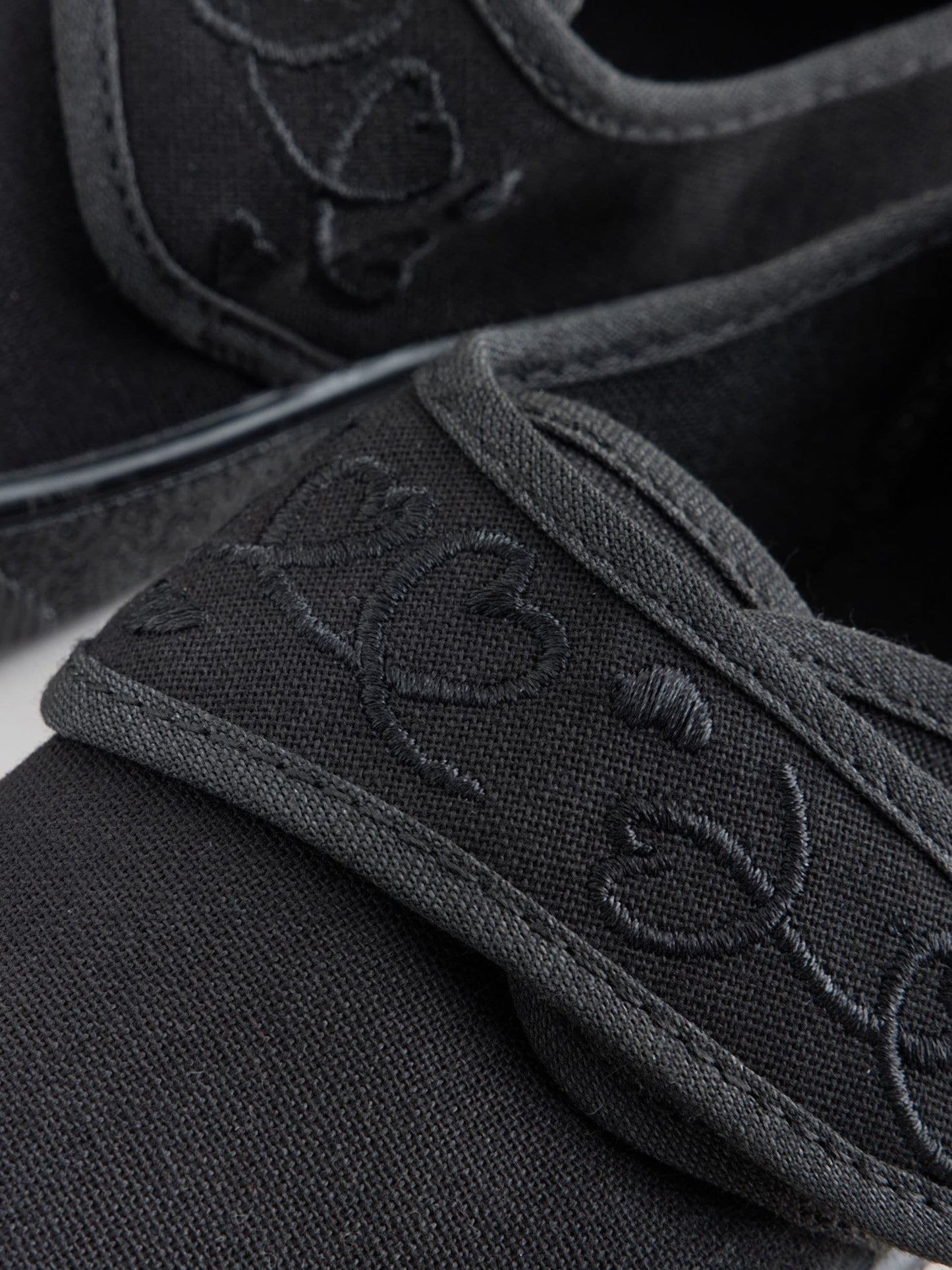 Black Standard Fit (F) Embroidered Strap School Plimsolls image 5