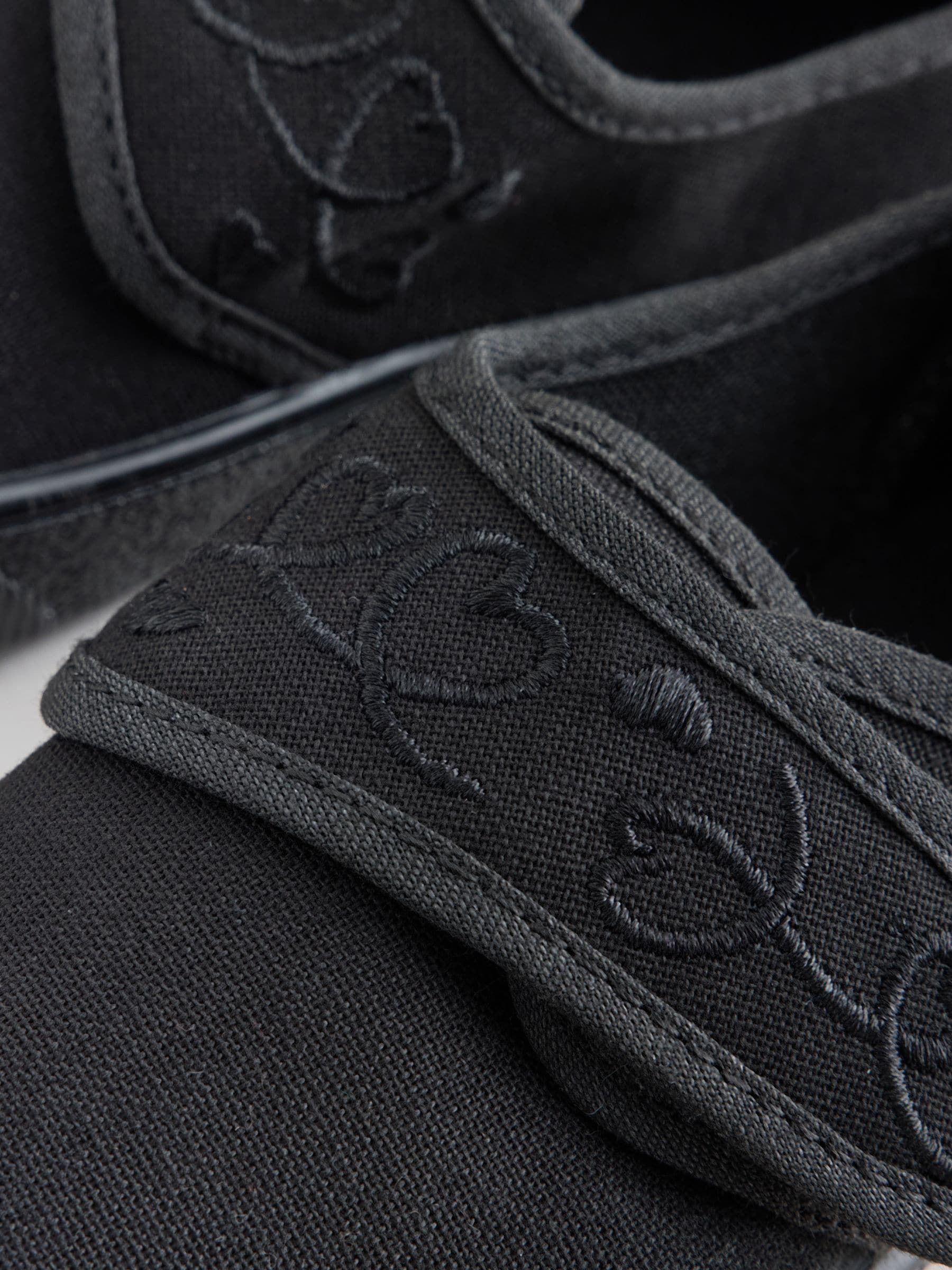 Black Standard Fit (F) Embroidered Strap School Plimsolls image 5