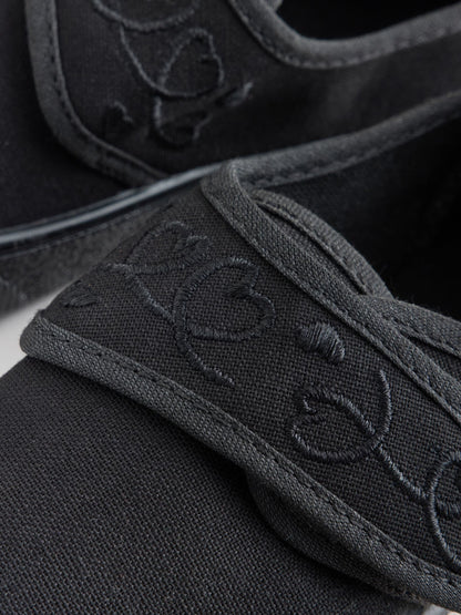 Black Standard Fit (F) Embroidered Strap School Plimsolls image 5