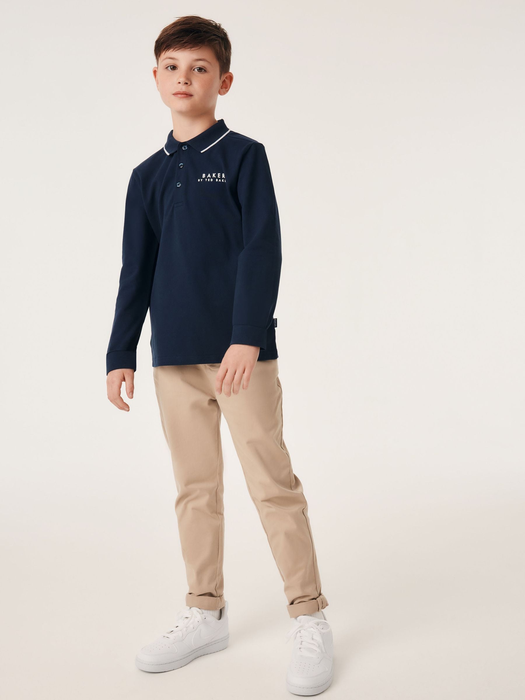 Dsiney Kidz - Baker by Ted Baker Navy Long Sleeve Polo Shirt image 1