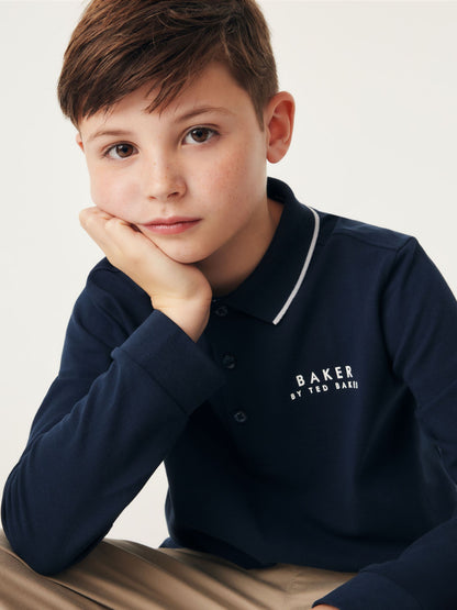 Dsiney Kidz - Baker by Ted Baker Navy Long Sleeve Polo Shirt image 4