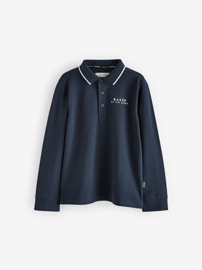 Dsiney Kidz - Baker by Ted Baker Navy Long Sleeve Polo Shirt image 7