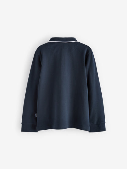 Dsiney Kidz - Baker by Ted Baker Navy Long Sleeve Polo Shirt image 8