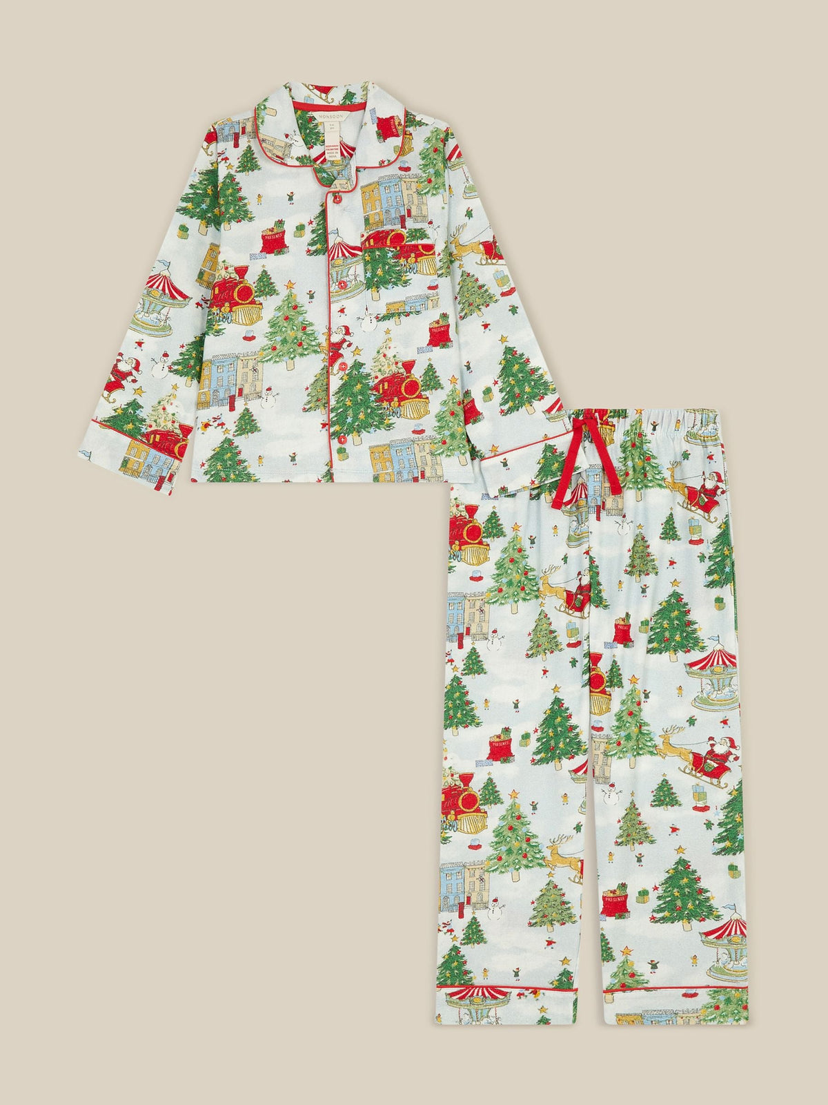 Monsoon Cream Christmas Tree Long Pyjamas Set - image 1
