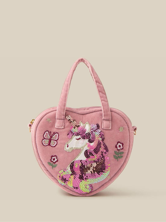 Monsoon Pink Sequin Unicorn Velvet Heart Bag - image 1