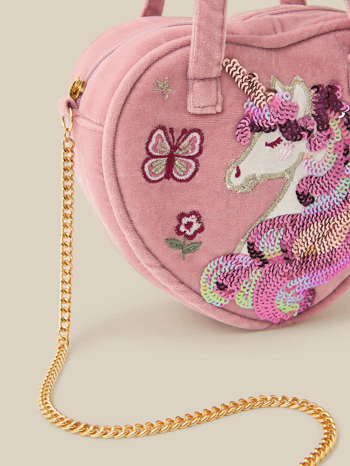 Monsoon Pink Sequin Unicorn Velvet Heart Bag - image 4