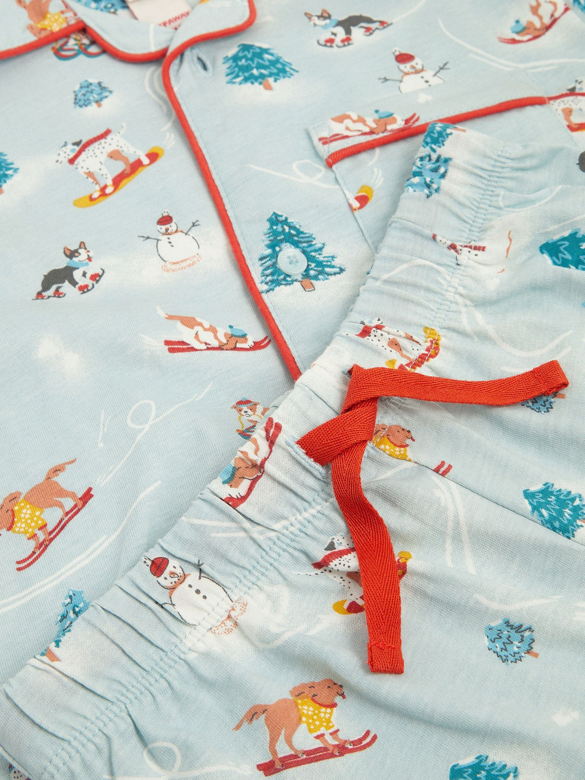Monsoon Blue Christmas Skiing Dog Long Pyjamas Set - image 3
