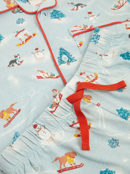 Monsoon Blue Christmas Skiing Dog Long Pyjamas Set - image 3