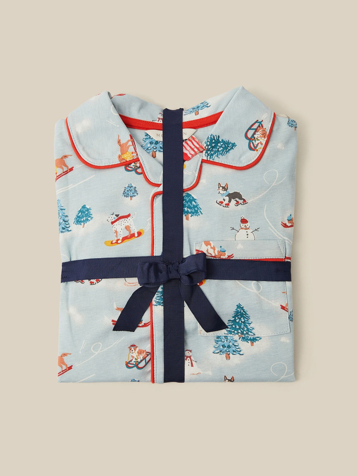 Monsoon Blue Christmas Skiing Dog Long Pyjamas Set - image 4