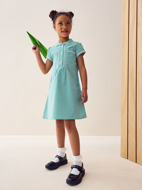 Dsiney Kidz - Green Cotton Rich Button Front Lace Gingham School Dress (3-14yrs) image 1