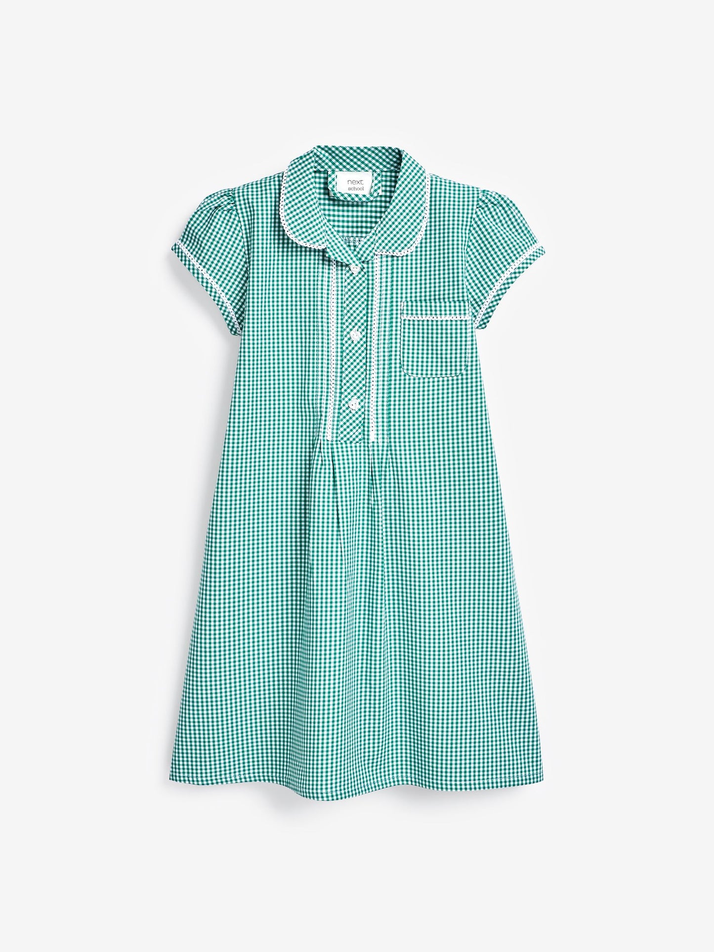 Green Cotton Rich Button Front Lace Gingham School Dress (3-14yrs) image 5