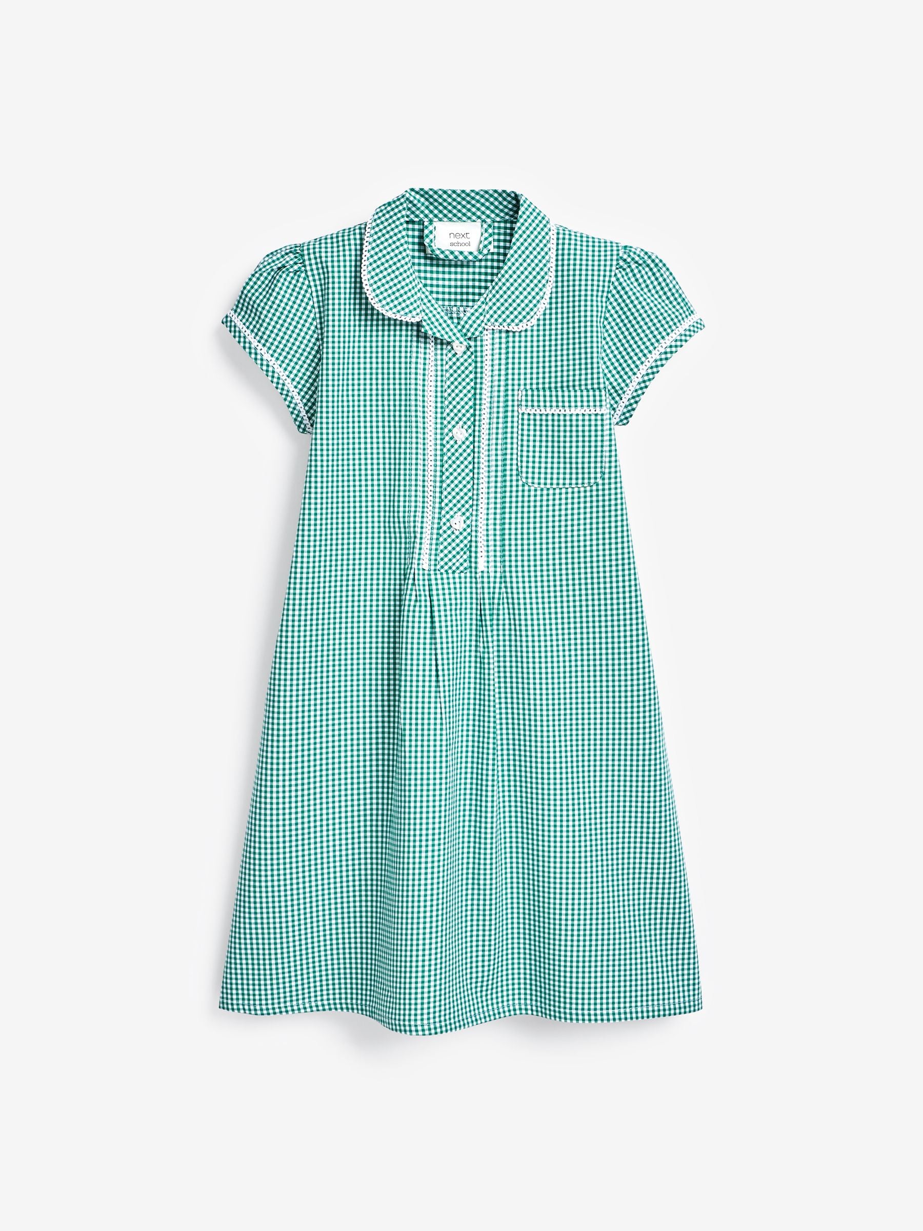 Green Cotton Rich Button Front Lace Gingham School Dress (3-14yrs) image 5