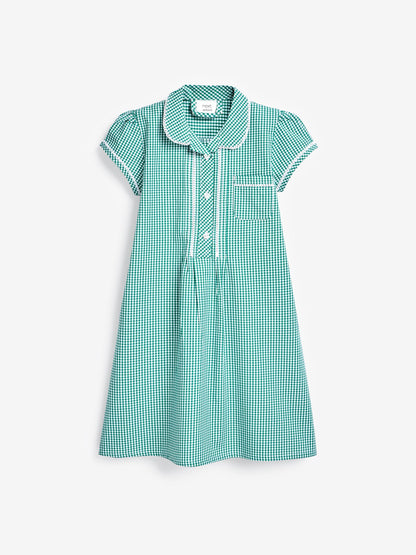 Green Cotton Rich Button Front Lace Gingham School Dress (3-14yrs) image 5
