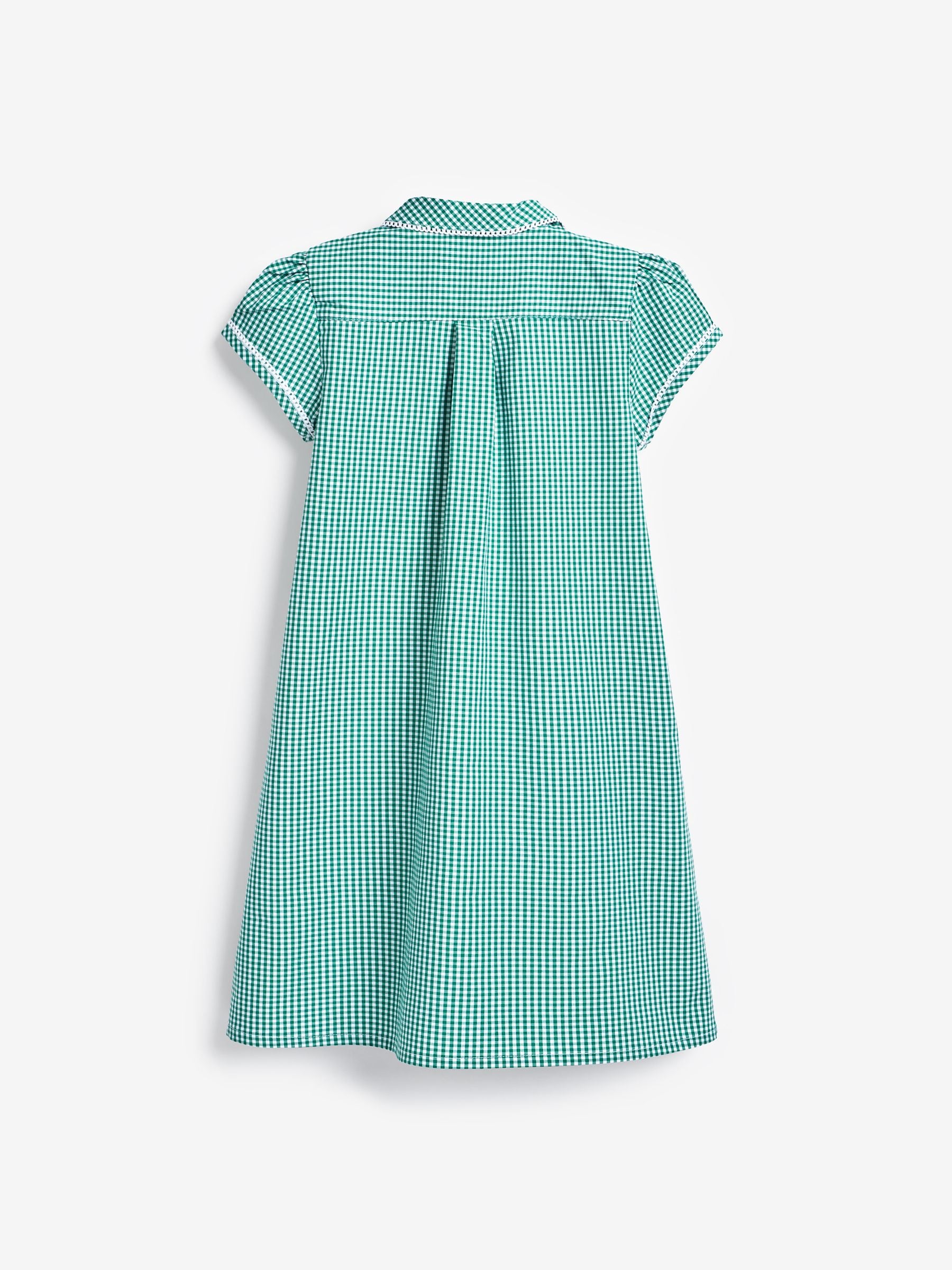 Green Cotton Rich Button Front Lace Gingham School Dress (3-14yrs) image 6