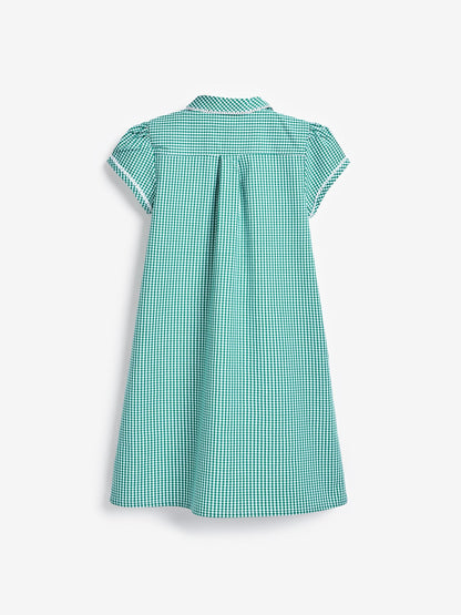 Green Cotton Rich Button Front Lace Gingham School Dress (3-14yrs) image 6