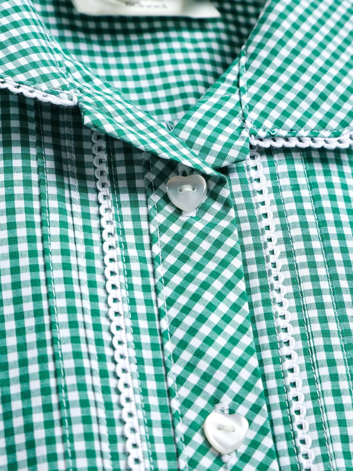 Green Cotton Rich Button Front Lace Gingham School Dress (3-14yrs) image 7