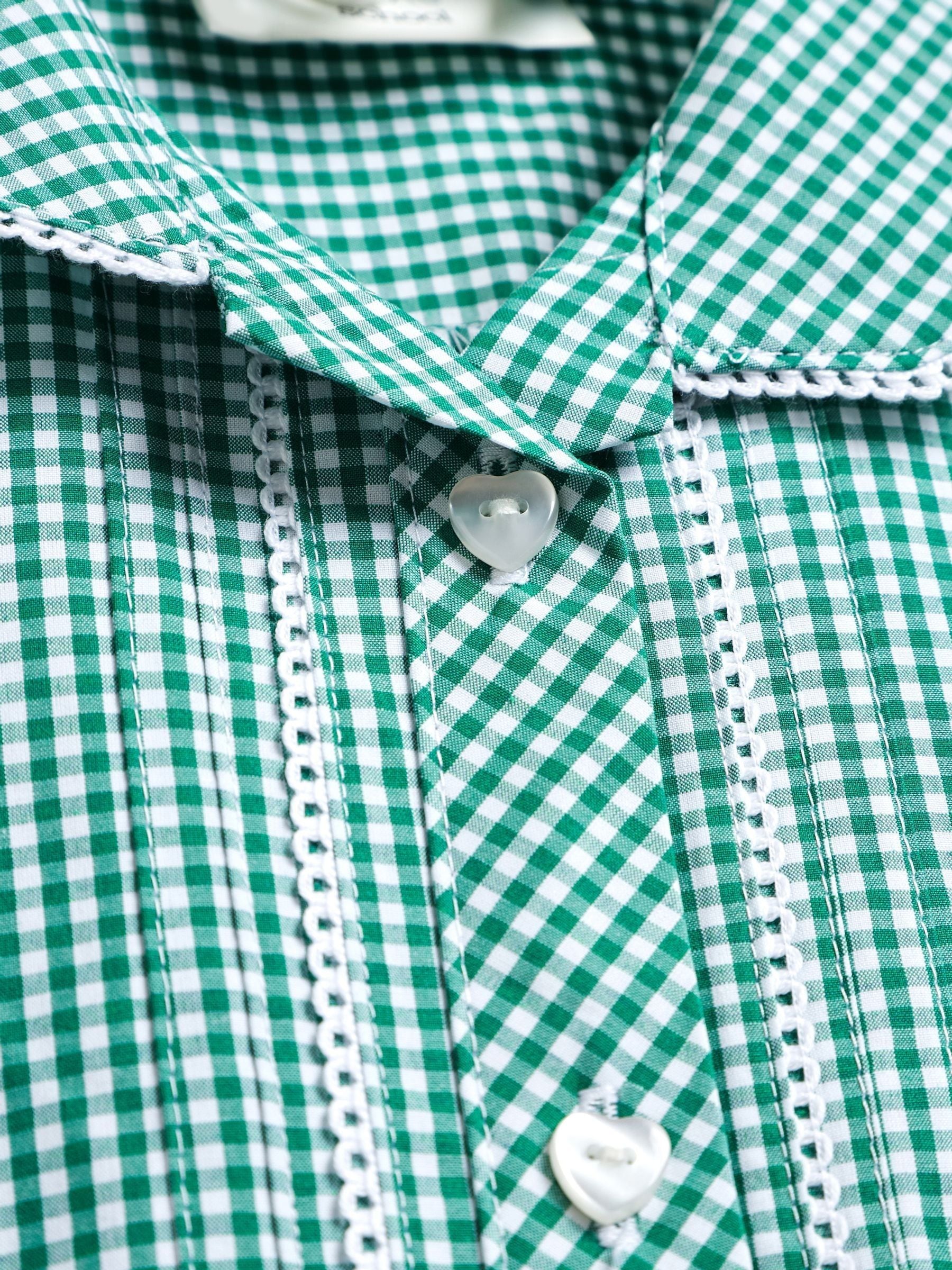 Green Cotton Rich Button Front Lace Gingham School Dress (3-14yrs) image 7