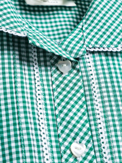 Green Cotton Rich Button Front Lace Gingham School Dress (3-14yrs) image 7