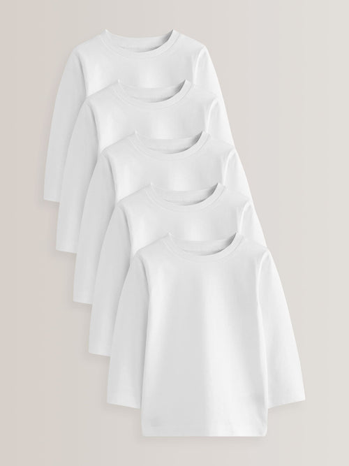 White 5 Pack Long Sleeve T-Shirts (3mths-7yrs) image 1