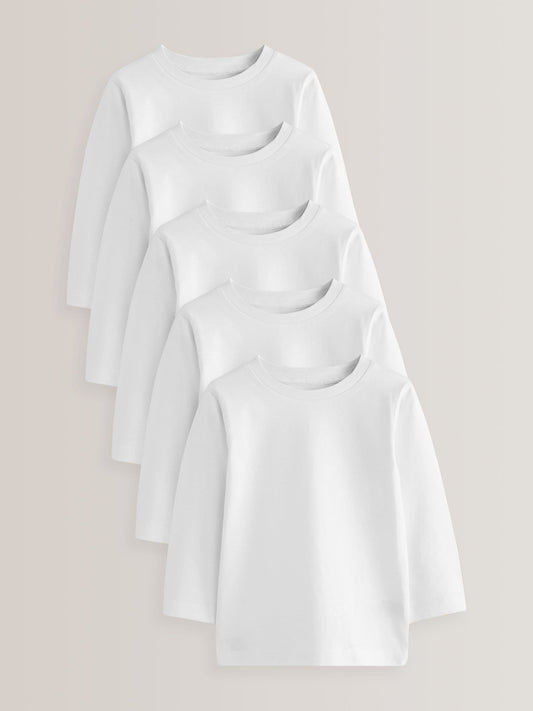 White 5 Pack Long Sleeve T-Shirts (3mths-7yrs) image 1