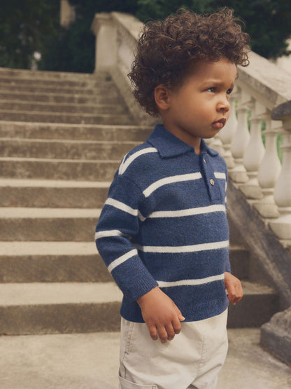 Dsiney Kidz - Navy Blue Long Sleeve Stripe Polo Shirt (3mths-7yrs) image 1