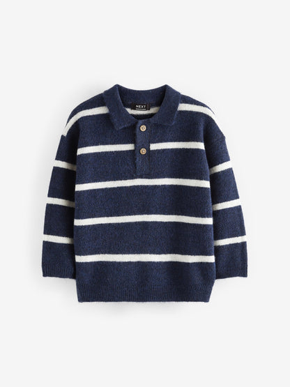 Dsiney Kidz - Navy Blue Long Sleeve Stripe Polo Shirt (3mths-7yrs) image 3