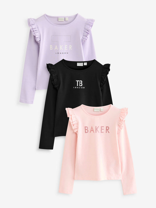 Baker by Ted Baker Graphic Print Frill Long Sleeve T-Shirts 3 Pack image 1