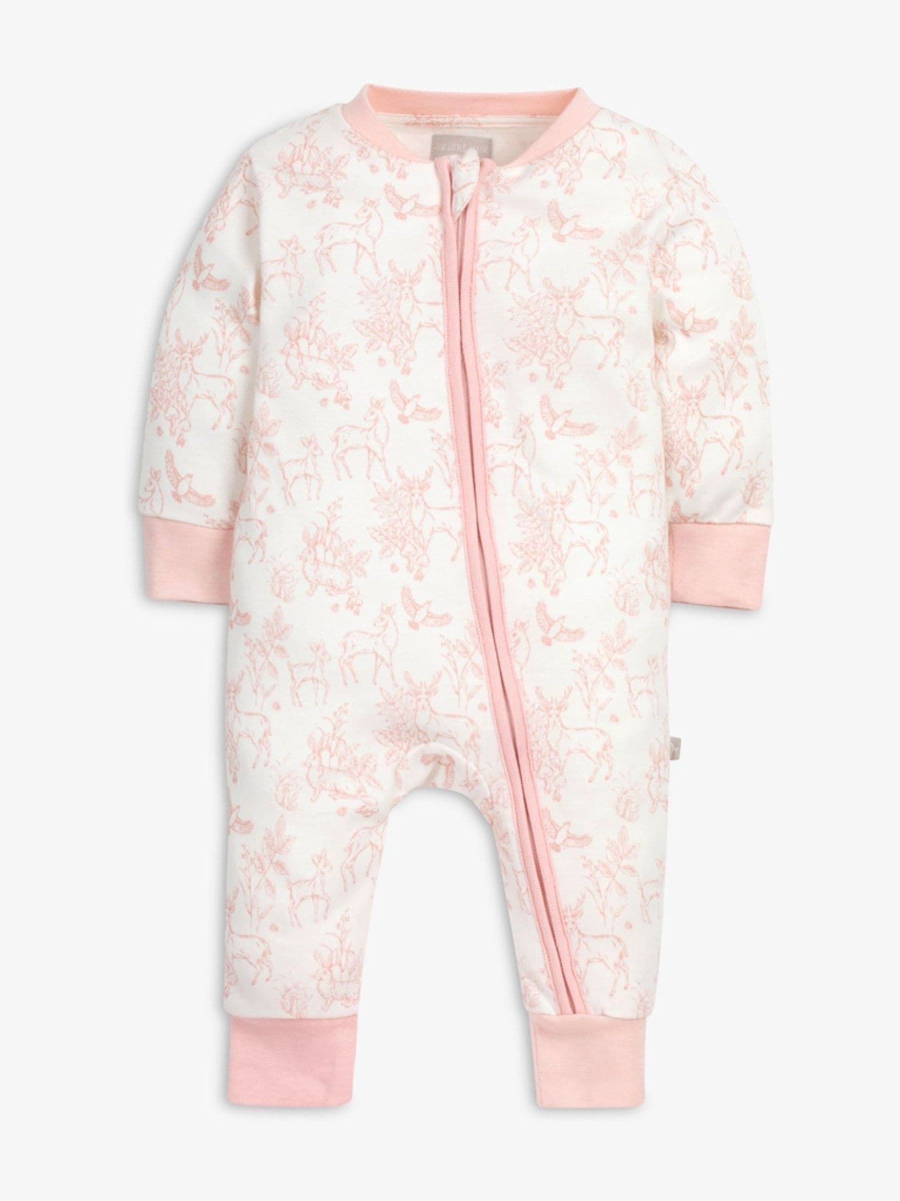 The Little Tailor White/Pink Front Zip Soft 100% Cotton Sleepsuit image 2