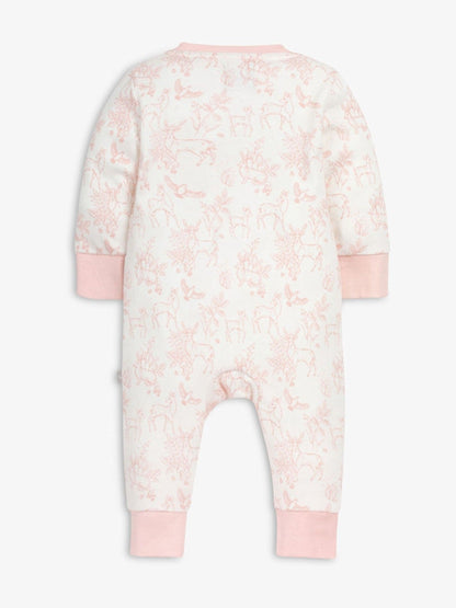 The Little Tailor White/Pink Front Zip Soft 100% Cotton Sleepsuit image 3