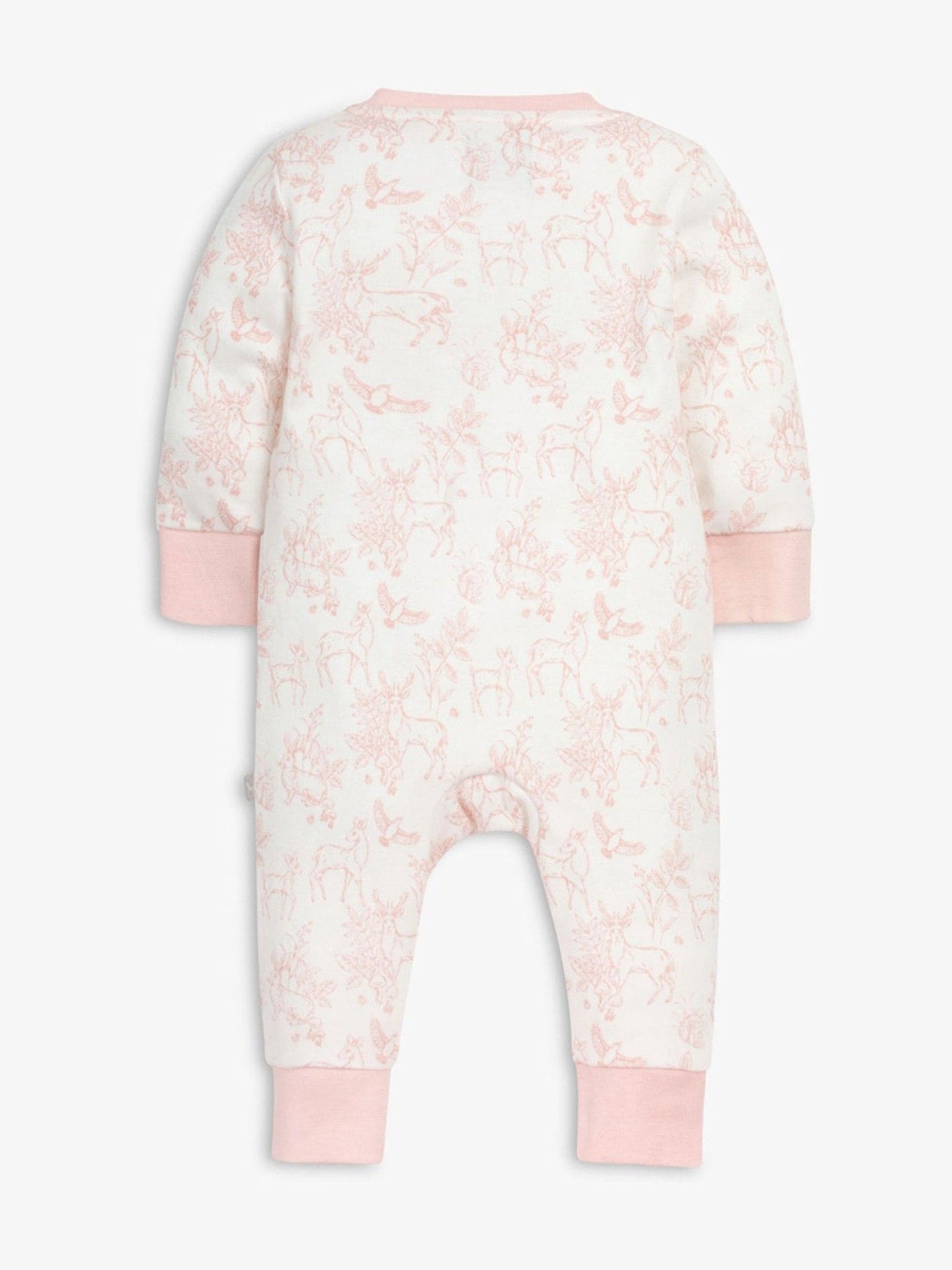 The Little Tailor White/Pink Front Zip Soft 100% Cotton Sleepsuit image 3