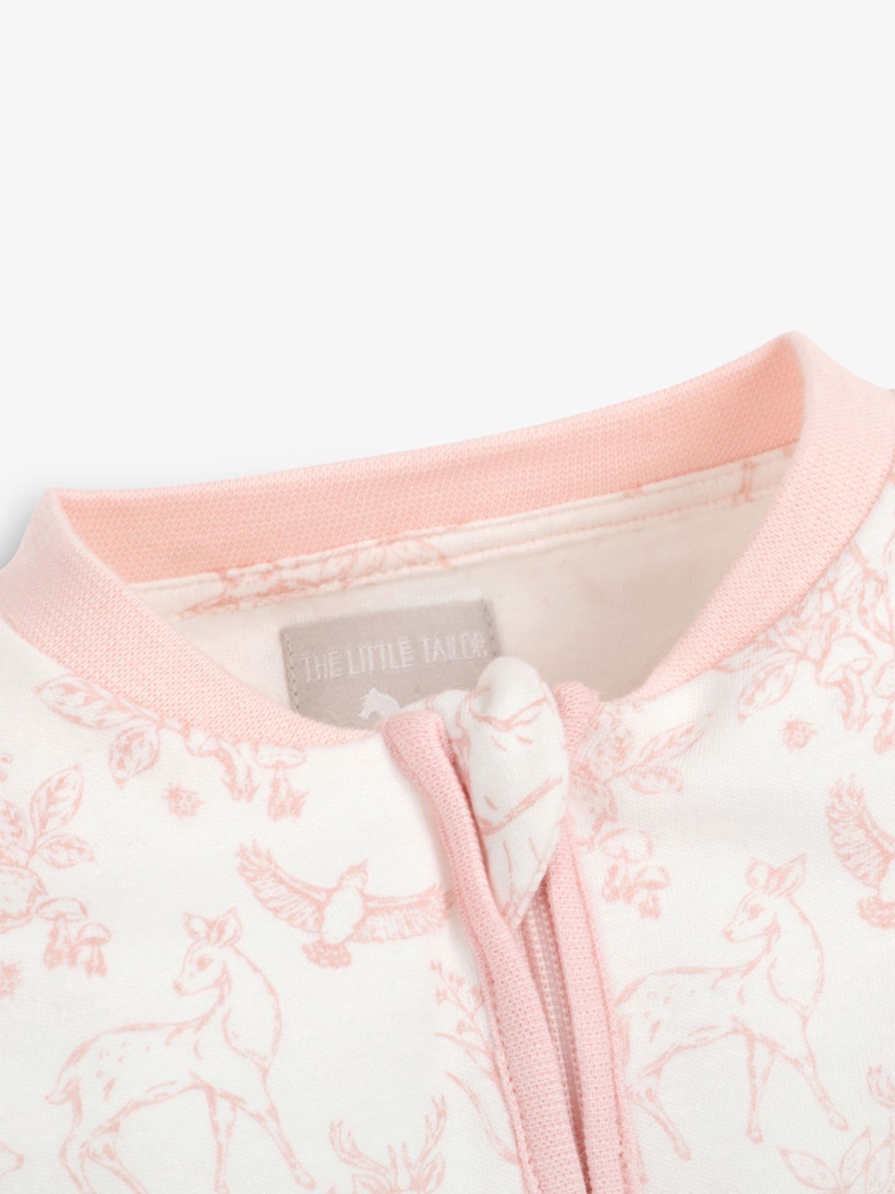 The Little Tailor White/Pink Front Zip Soft 100% Cotton Sleepsuit image 4