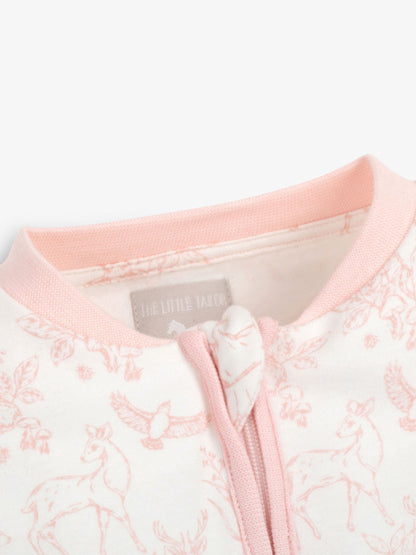 The Little Tailor White/Pink Front Zip Soft 100% Cotton Sleepsuit image 4