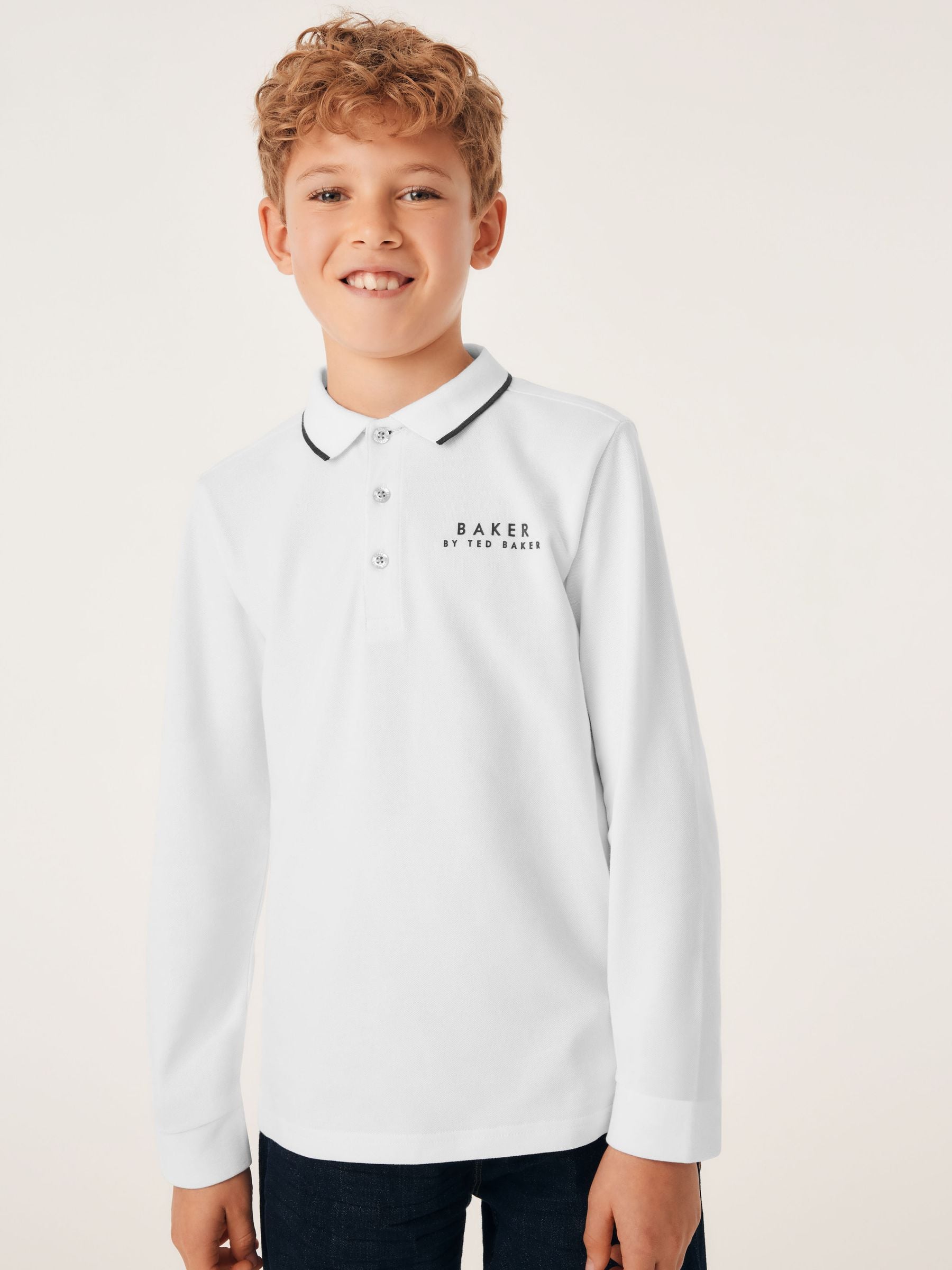 Dsiney Kidz - Baker by Ted Baker White Long Sleeve Polo Shirt image 1