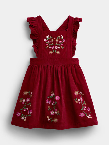 JoJo Maman Bébé Burgundy Red Floral Embroidered Pinny Dress & Collar Blouse - image 4
