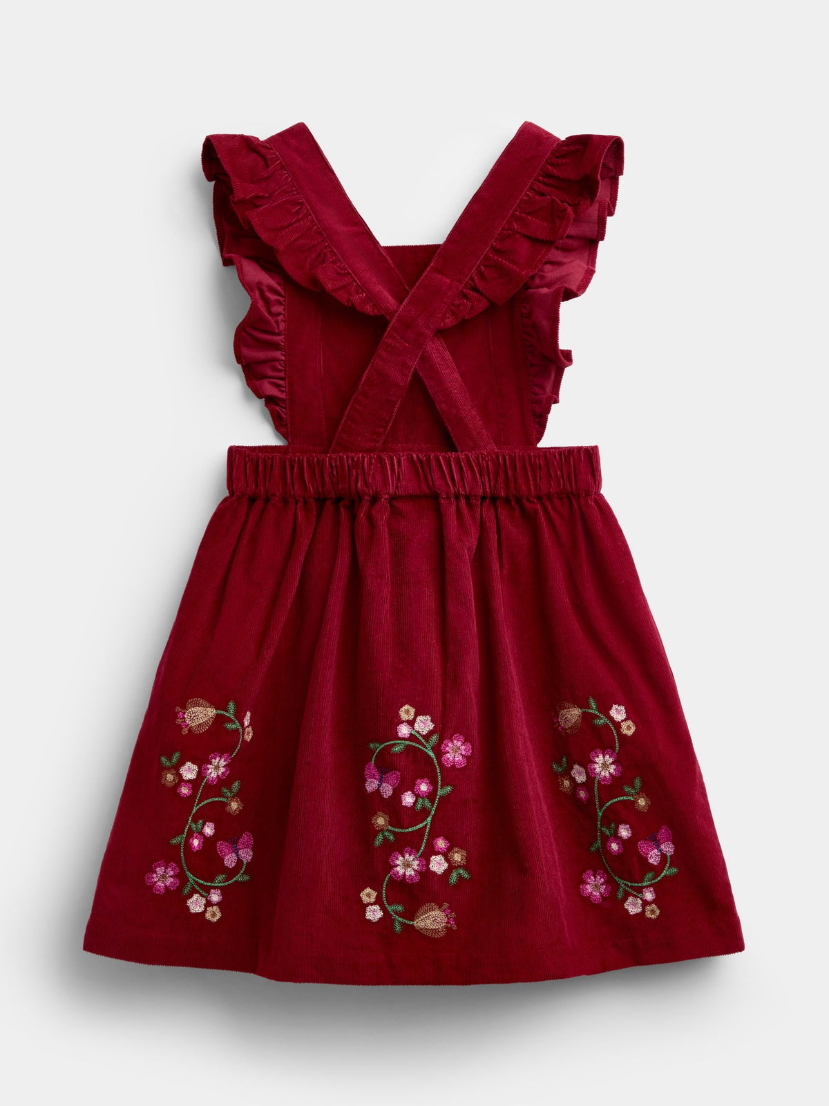 JoJo Maman Bébé Burgundy Red Floral Embroidered Pinny Dress & Collar Blouse - image 5